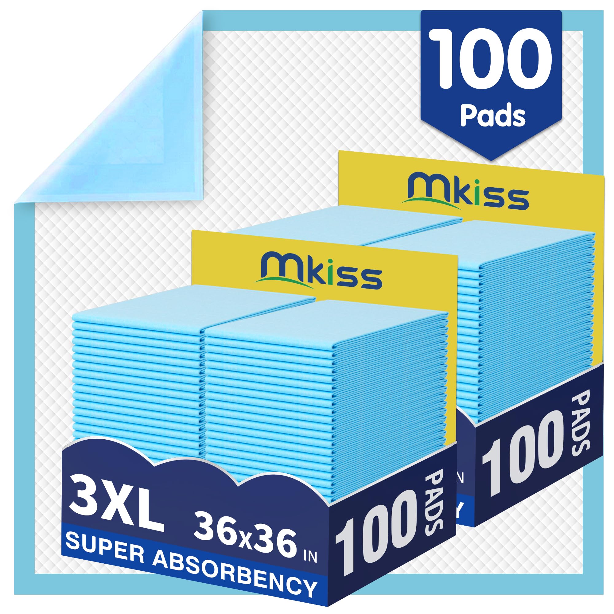 MKISS 36" x 36" 100 Count Bed Pads Disposable, Extra Large Pee Pads