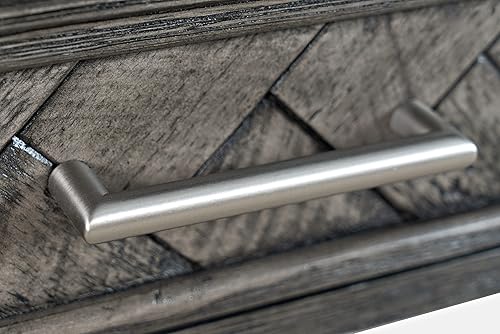 Miniatura 23 de Jofran Inc. Gramercy Chevron Mid-Century Moderno escritorio de carga USB de tres cajones Blanc,Platinado,Dark