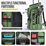 PLUSINNO Fishing Tackle Backpack with Rod Holders，42L Water-resistant Fishing Bag Store Fishing Gear,Fishing Gifts For Men.