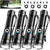 4 Pack Rechargeable LED Flashlights High Lumens, 90,000LM Super Bright Flashlight, Adjustable Powerful Flash Light with USB Cable & 5 Modes, Waterproof Handheld Flashlight for Home Camping