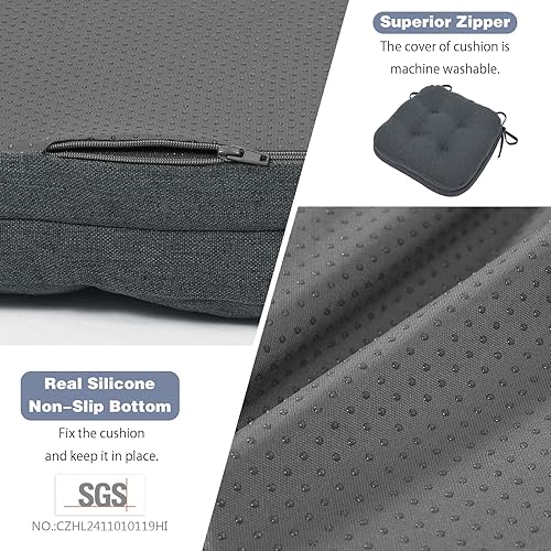 Miniatura 4 de baibu Juego de 8 cojines para silla de comedor, diseño de patente de doble capa, cojines de asiento antideslizantes con lazos, 16.5 x 16.5 x 3.5