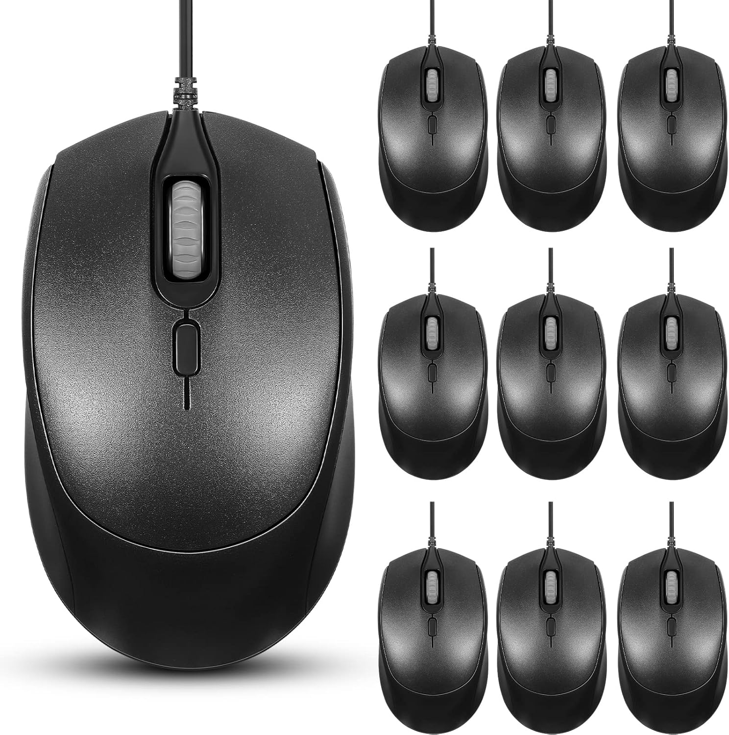 Sherr 10 Pieces Black Wired USB Computer Mouse, Computer