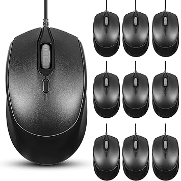 Sherr 10 Pieces Black Wired USB Computer Mouse, Computer Mice with Adjustable DPI, Corded Mouse with 4 Button for Home Office School Simple USB Mouse for Computer Laptop Desktop PC