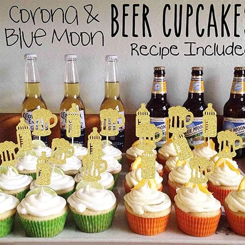 Miniatura 6 de 30 piezas de biberones y tazas de cerveza para cupcakes con purpurina dorada para biberones y cupcakes, selecciones para celebrar baby shower,