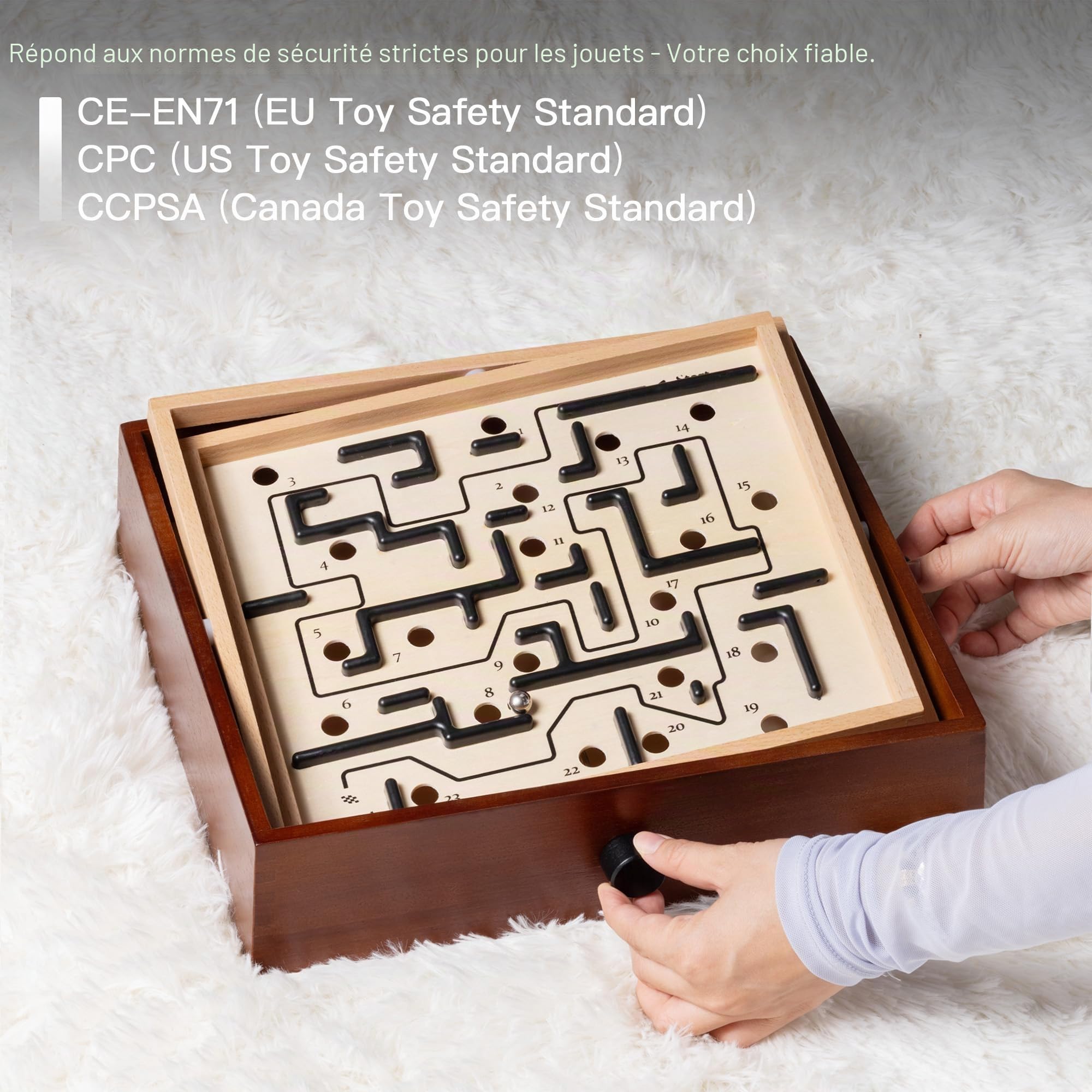 Jeu de Labyrinthe en Bois, Jeu d'équilibre Labyrinthe de qualité supérieure, Plateau Classique Robuste de 33,5 cm, défi de Coordination œil-Main