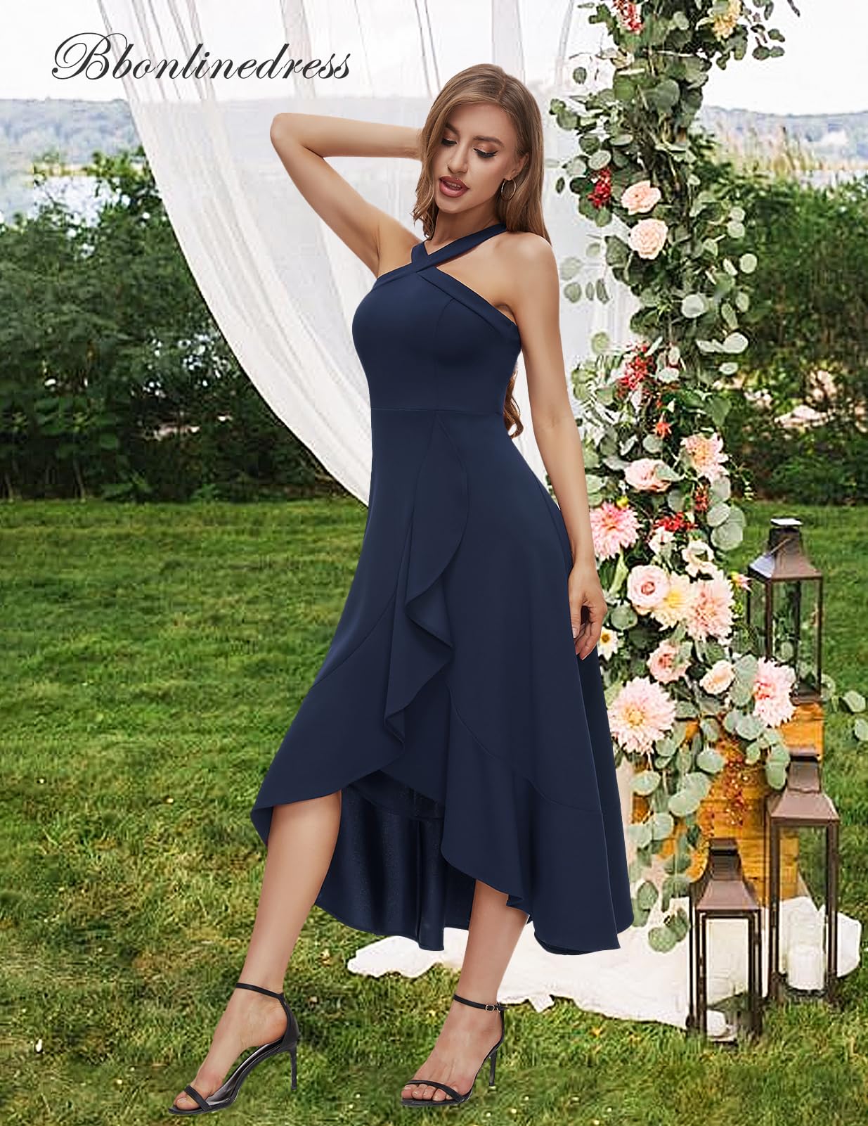 Bbonlinedress Vestido de noche elegante para boda, vestido festivo, vestido de cóctel para mujer, vestido extralargo de cóctel, azul marino, XL