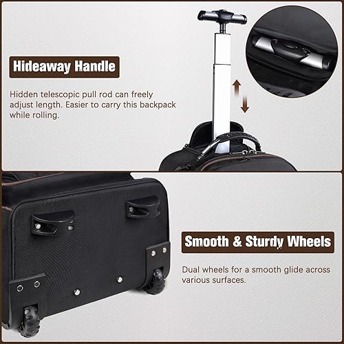 Miniatura 6 de Mochila de herramientas rodante resistente, mochila de herramientas de 43 bolsillos con ruedas, bolsas de herramientas rodantes para hombres con