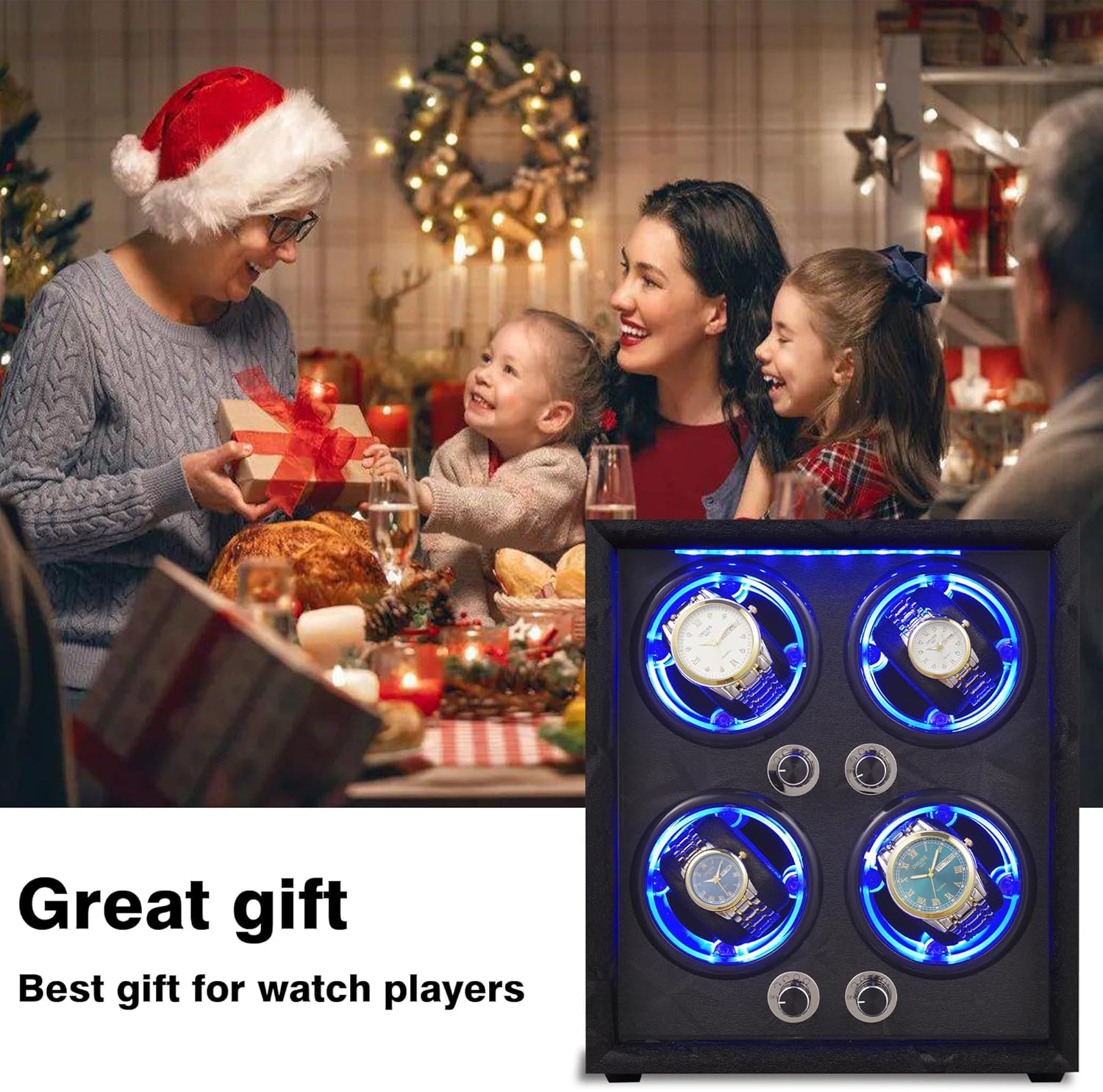 Watch Winder with Quiet Motor，Watch Winders for Automatic Watches,Automatic Watch Winder Four Rotation Modes，Watch Winder with Led Light(New Upgrade)、Best Gift