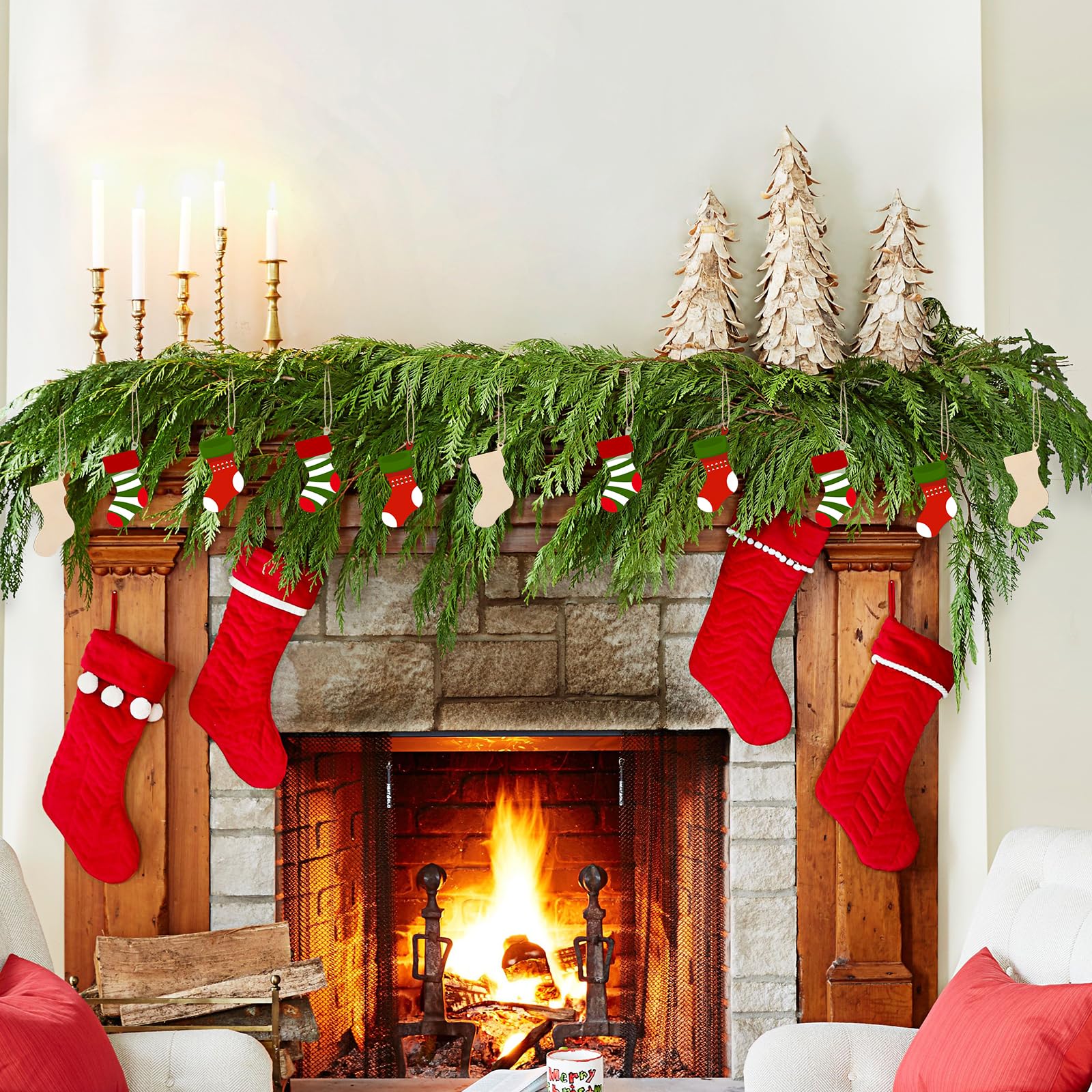FOMIYES Christmas Wood Stockings Slices, DIY Wooden Stockings Cutouts, s en Craft, Blank Hanging Ornament - Image 2