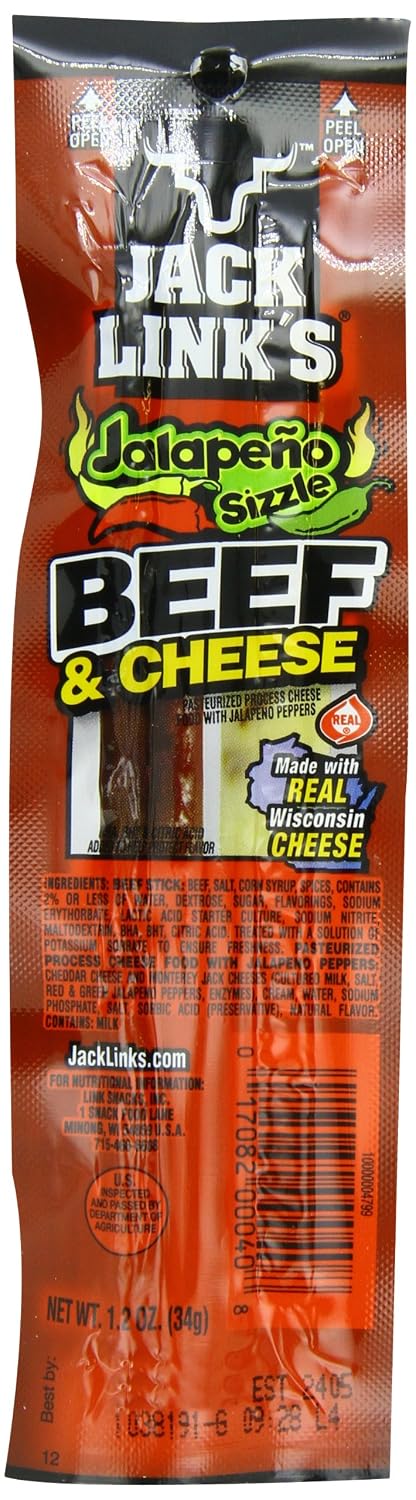 Jack Link's Beef and Cheese Snack, Jalapeno Sizzle, Jalapeno,1.2 Ounce (Pack of 16)