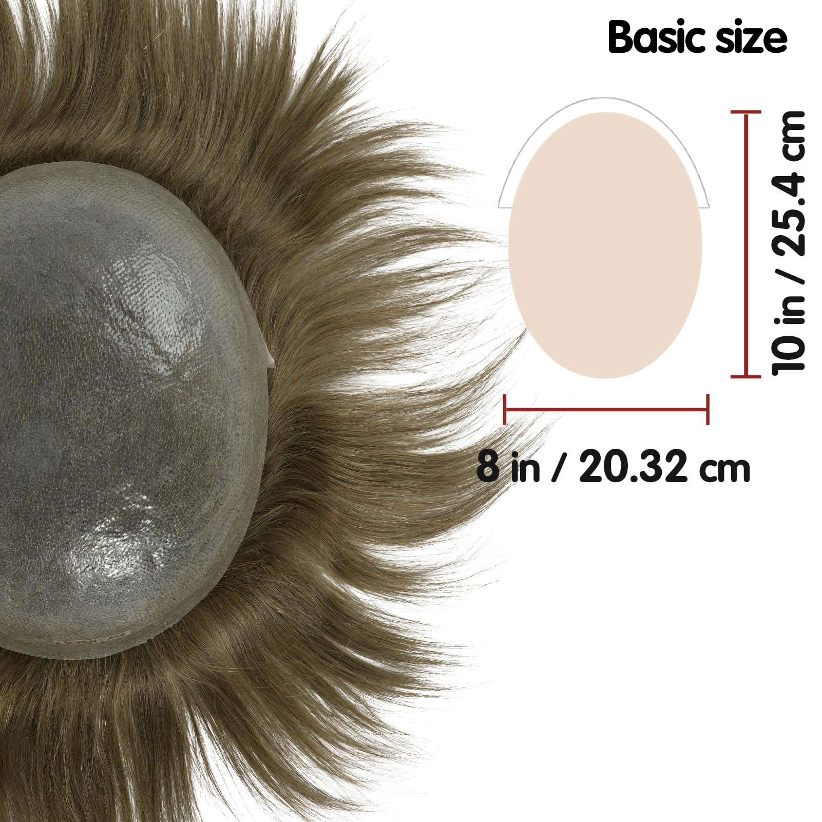 Lordhair Toupet z naturalnych włosów dla mężczyzn, cienka skóra, rozmiar podstawowy, 2,5 x 25 cm, lekki, średni system wymiany włosów