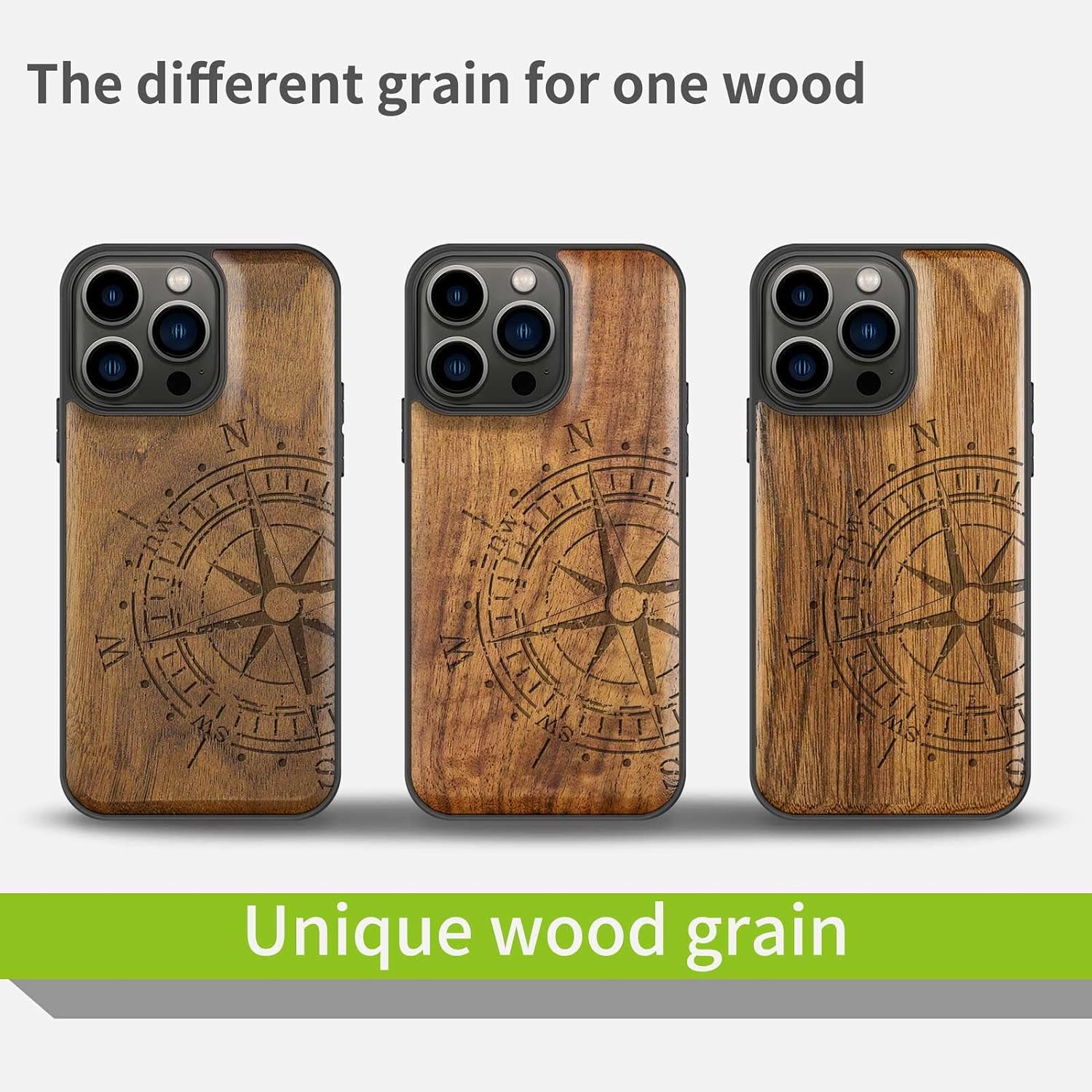 Carveit Magnetic Wood Case for iPhone 13 Pro - Hard Real Wood & Soft TPU - Shockproof Hybrid Protective Cover - Unique & Classy Wooden Case - Compatible with MagSafe (Vintage Compass-Walnut)