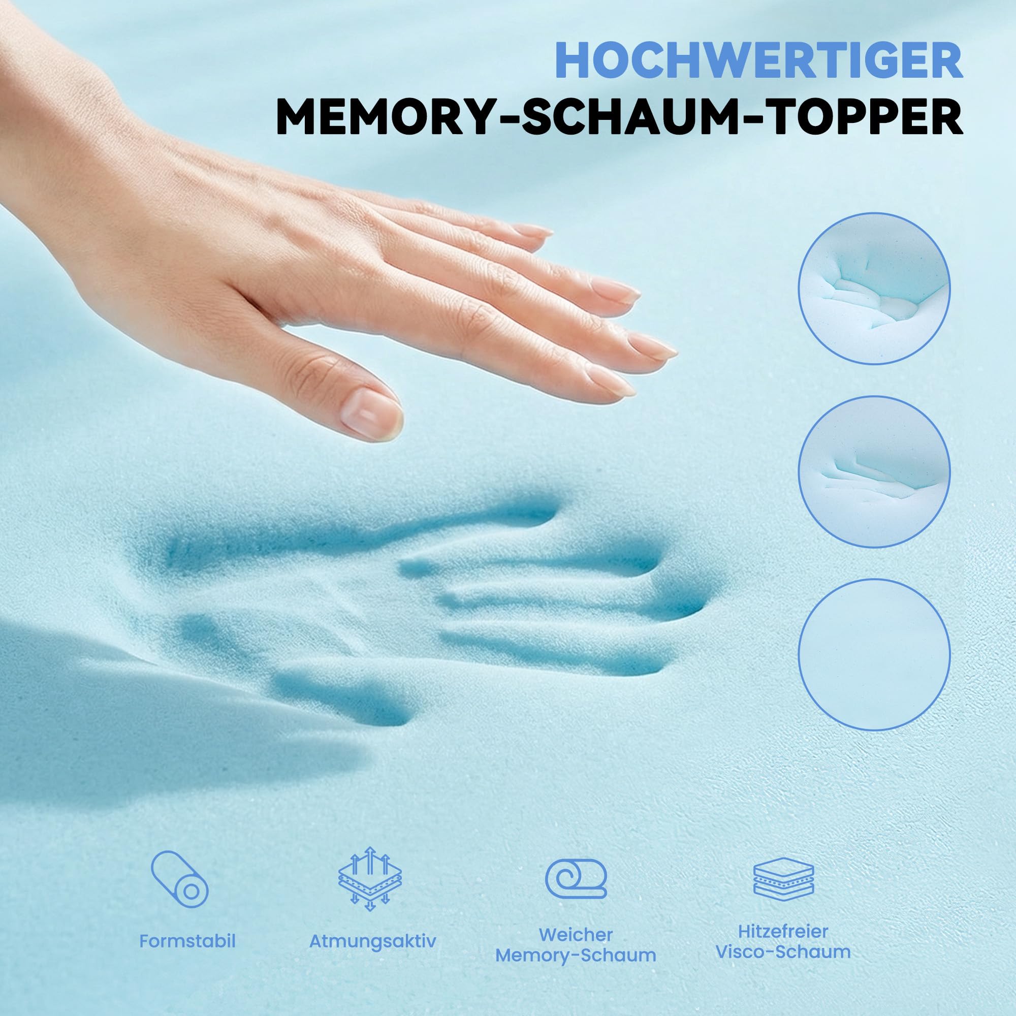 DOPEDIO Gel Memory Foam Matratzen-Topper Oeko-TEX® 180x200 cm 7,5 cm Weiß | Weicher Gel-Memory-Schaum Topper mit Oeko-TEX® Bezug, waschbar, atmungsaktiv für Boxspringbett, Sofa- und Wohnmobilbett.