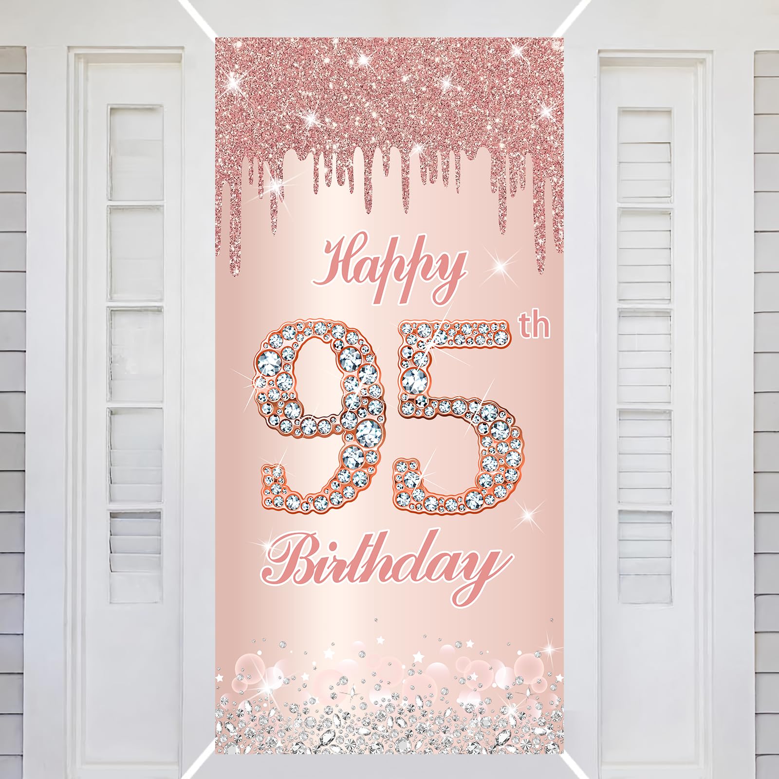 95th Happy Birthday Decorations Door Banner Pink Rose Birthday Banner for Party Backdrop for Women Door Cover Party Decoration Supplies Poster — image 1