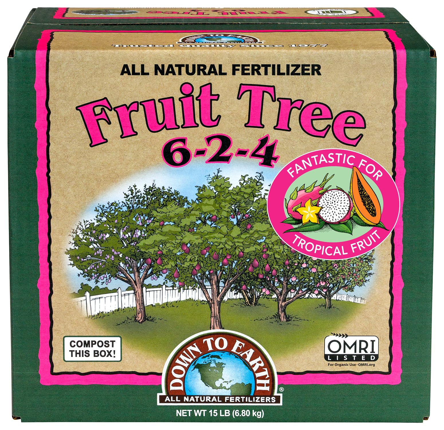 Down To Earth All Natural Fertilizers Organic Fruit Tree - Plant Food for Apples, Pears, Plums and Tropical Fruit Trees 6-2-4, 15 lb