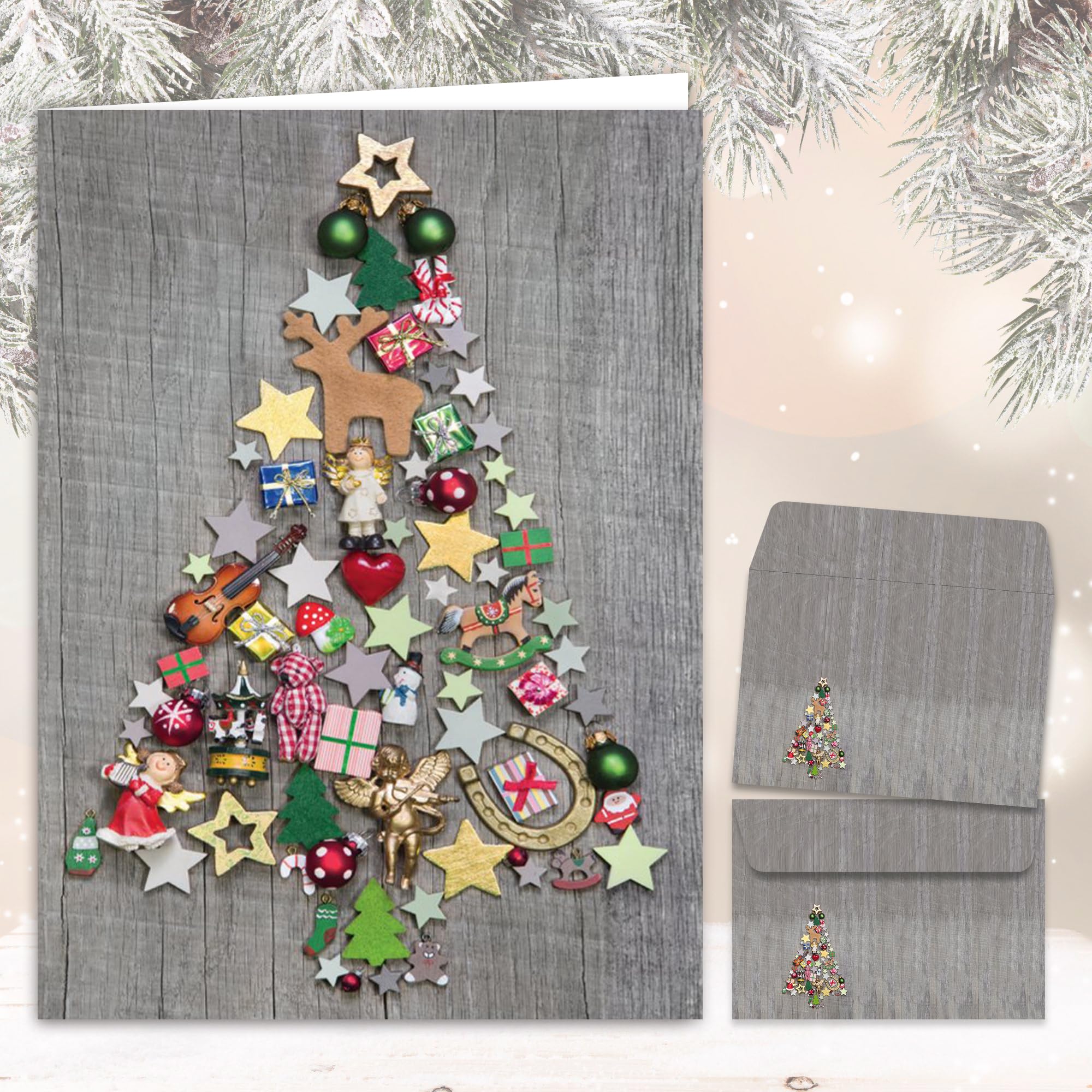 Set 10 Biglietti Di Natale Con Alci E Buste - Stile Nostalgico - Formato DIN A6 (14,8x10,5 Cm) - Stampati In Germania - 3