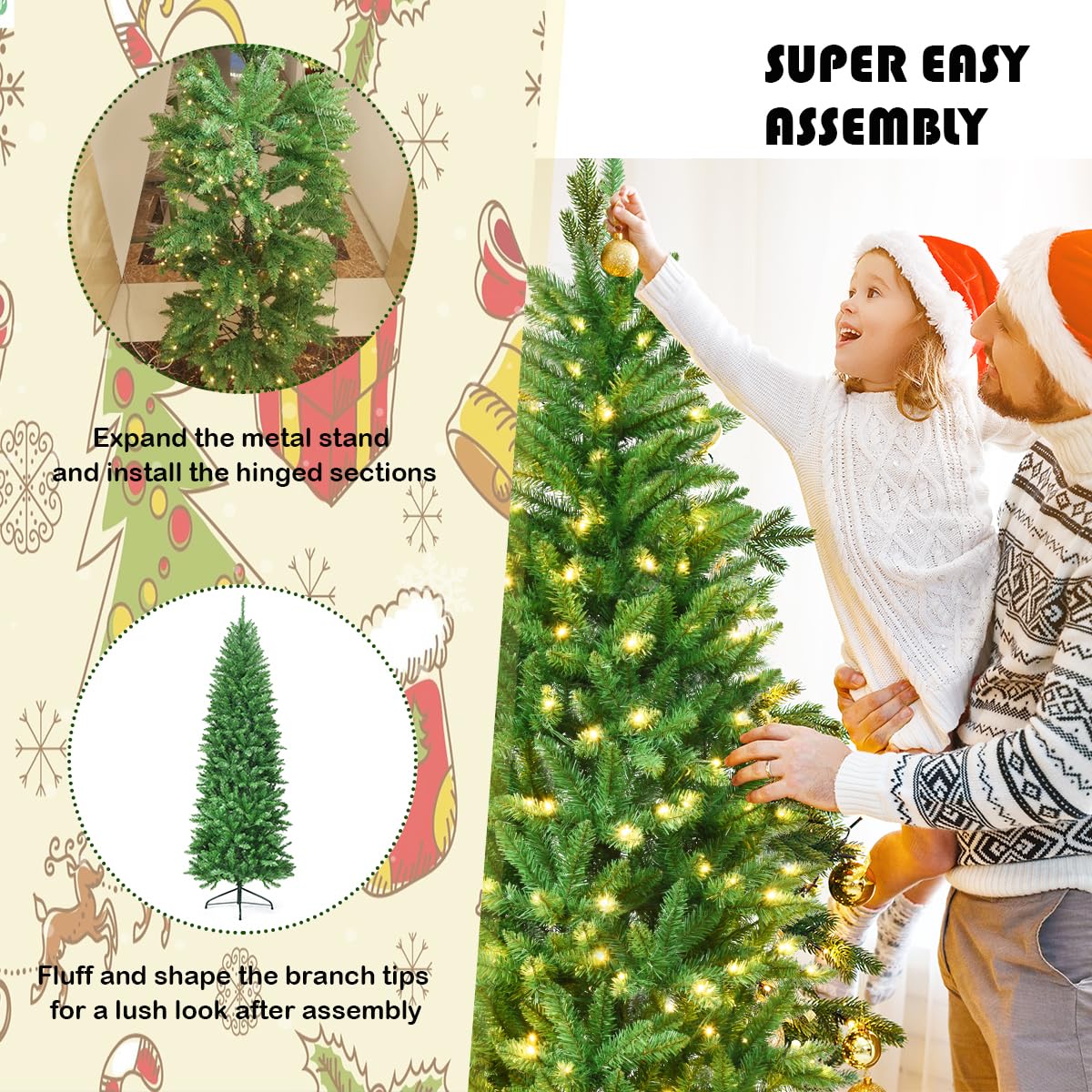 Albero Di Natale LIFEZEAL 195 Cm Con Luci LED Bianco Calde – 420 Luci, 8 Modalità, 909 Rami, Pre-illuminato