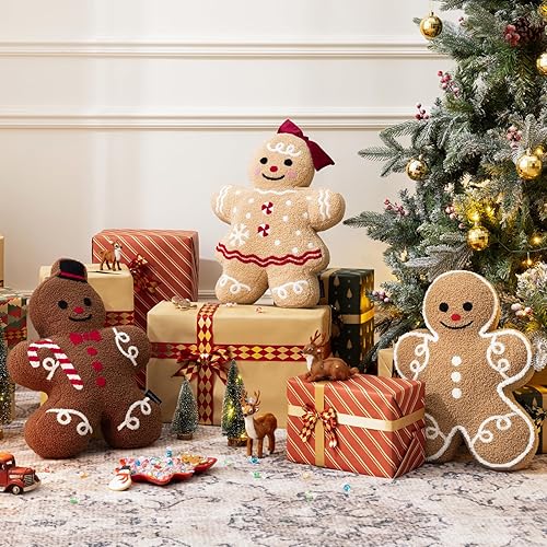 Miniatura 4 de Phantoscope Gingerbread Series - Almohada decorativa de Navidad con lazo para sofá, sala de estar, dormitorio, beige, 13 x 18 pulgadas