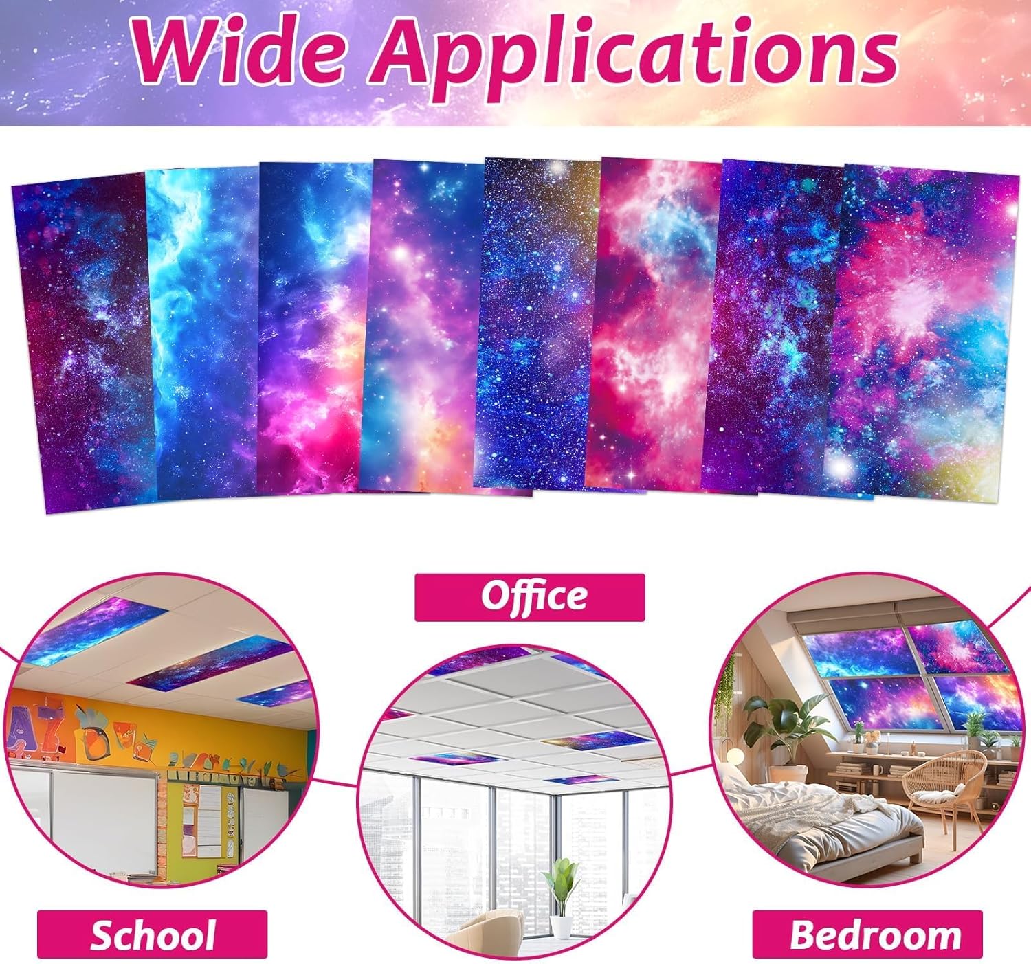 8 Pcs Fluorescent Light Covers with 80 Magnets Decorative for Classroom Ceiling Light 4 x 2 Feet Magnetic Light Covers Filter Easy Install for Office Hospitals & Home Drop Ceiling Supplies(universe )