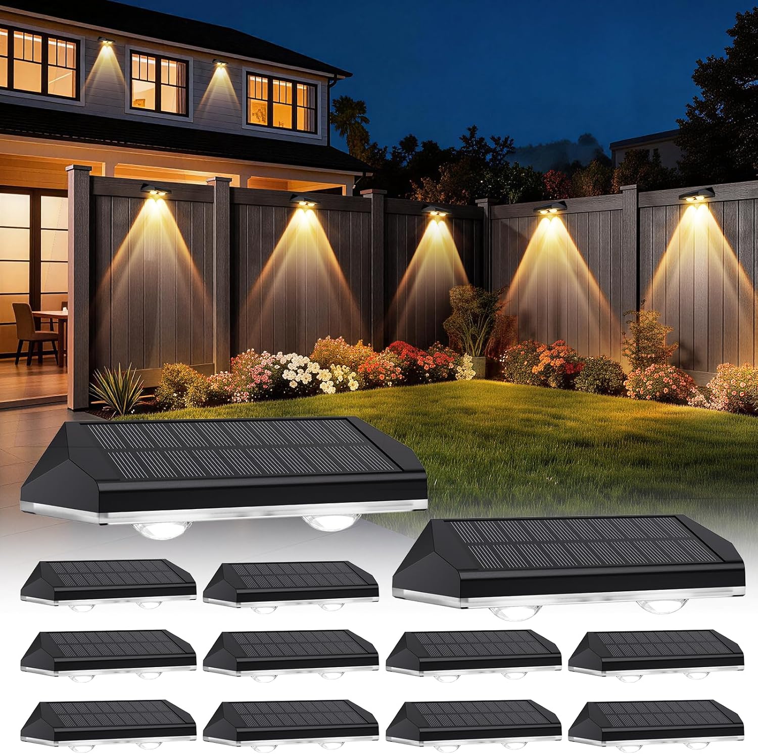 AUDLES Solar Fence Lights Outdoor, 3 Modes Warm/Neutral/Cool White Fence Lights Solar Powered for Outside, IP65 Waterproof, 60 Lumens Solar Light for Step, Pathway, Garden, Deck, Stairs - 12 Pack