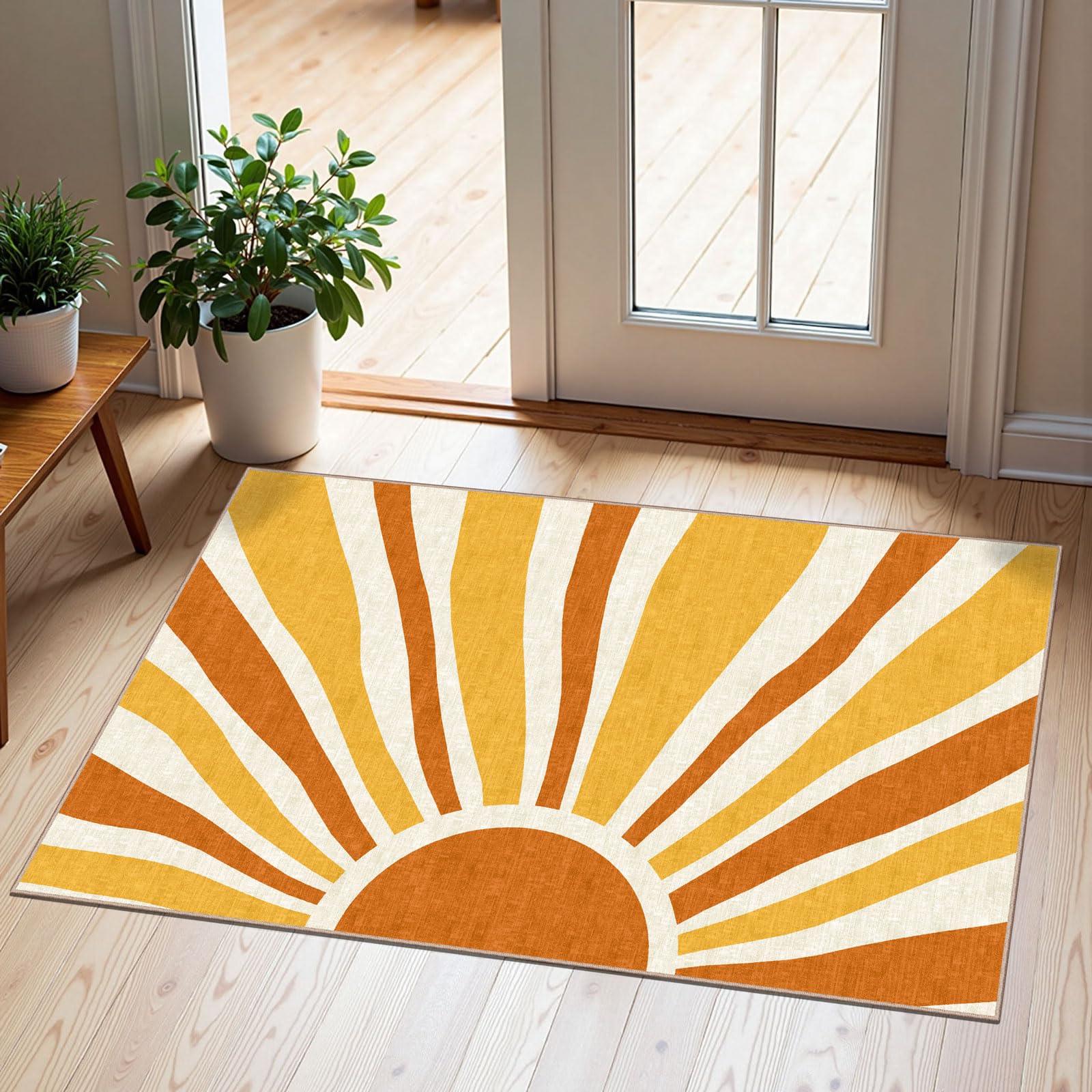 Othilic Front Door Mat Outside Entrance - 2x3 Boho Non-Slip Washable Doormat Indoor Outdoor Mat Orange Modern Retro Sun Entry Rug Small Throw Rugs for Entryway Bedroom Kitchen Front Porch Decor