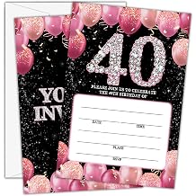 Birthday Invitations - Pink 40th Bday Invites with Envelopes25-Count - Balloon Glitter Fill-in Invite Cards for Party Supplies Favors Decorations - G01
