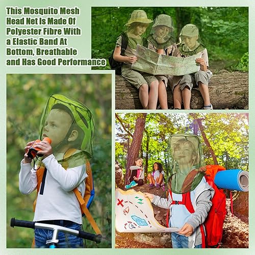 Miniatura 6 de HESTYA Paquete de 4 mosquiteros de malla para la cabeza, mosquitera para la cara, mosquitera de insectos y mosquitos para exteriores (verde militar)