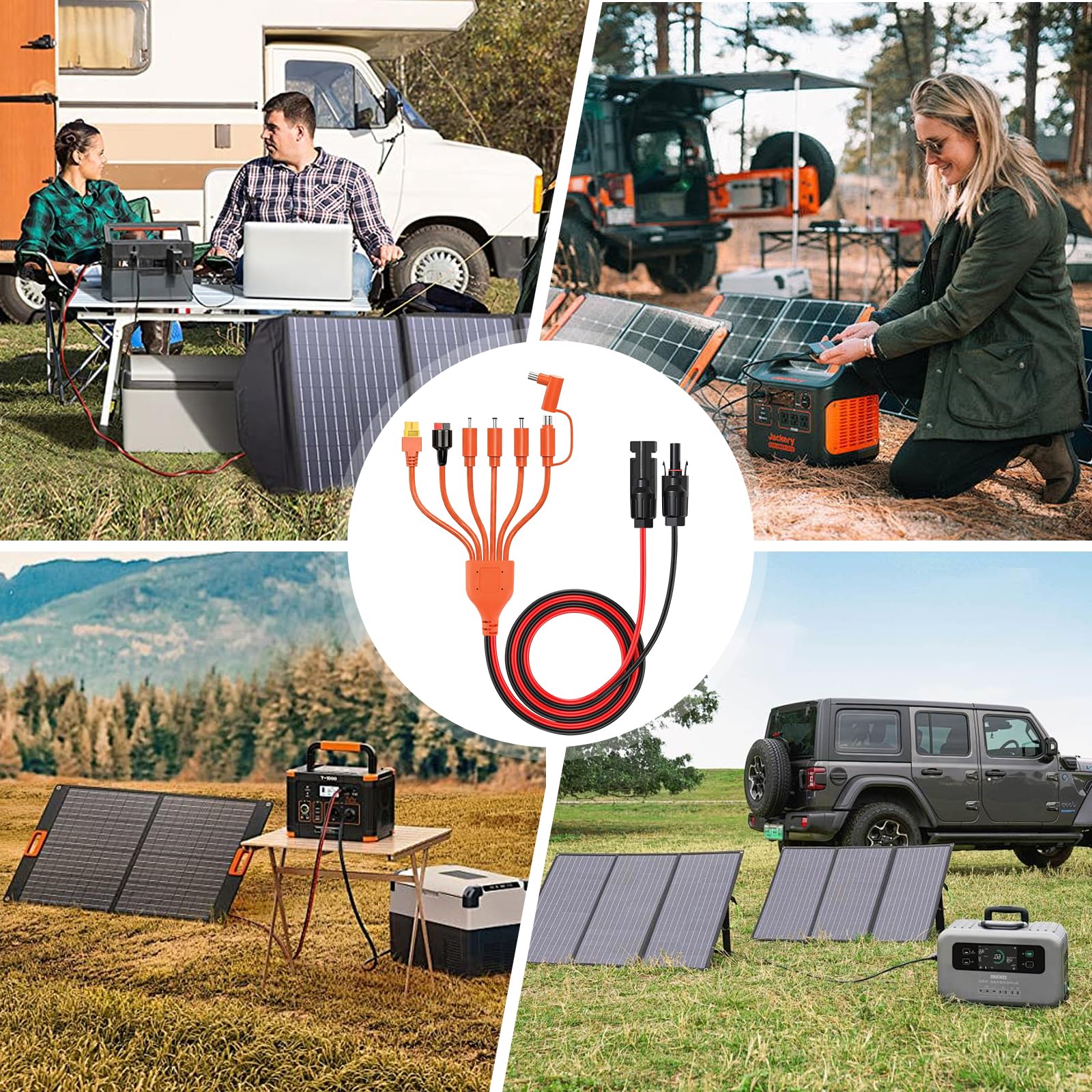 Rierousy Cavo di ricarica solare 7 in 1 con Anderson, XT60, DC7909, DC6530, DC35135, DC5521, DC8020, lunghezza 1,2 m, compatibile con pannello solare, Powerstation, generatore solare
