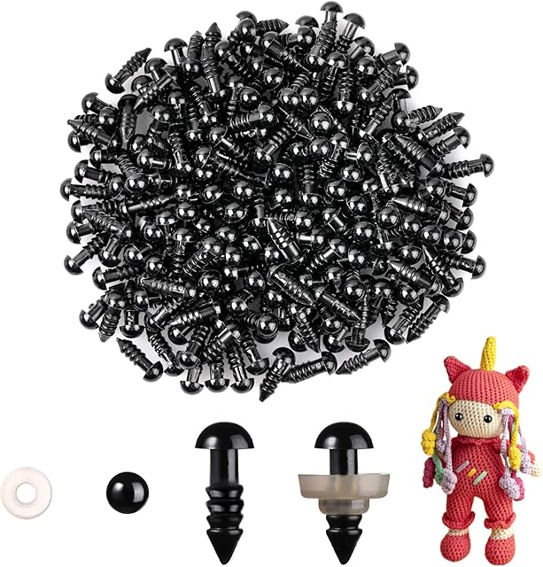 200pcs 6mm Black Safety Eyes for Amigurumi with Plastic Washers Safety Eyes for Crochet Craft Safety Eyes for DIY Christmas Decorations Crochet Stuffed Animals Crafting