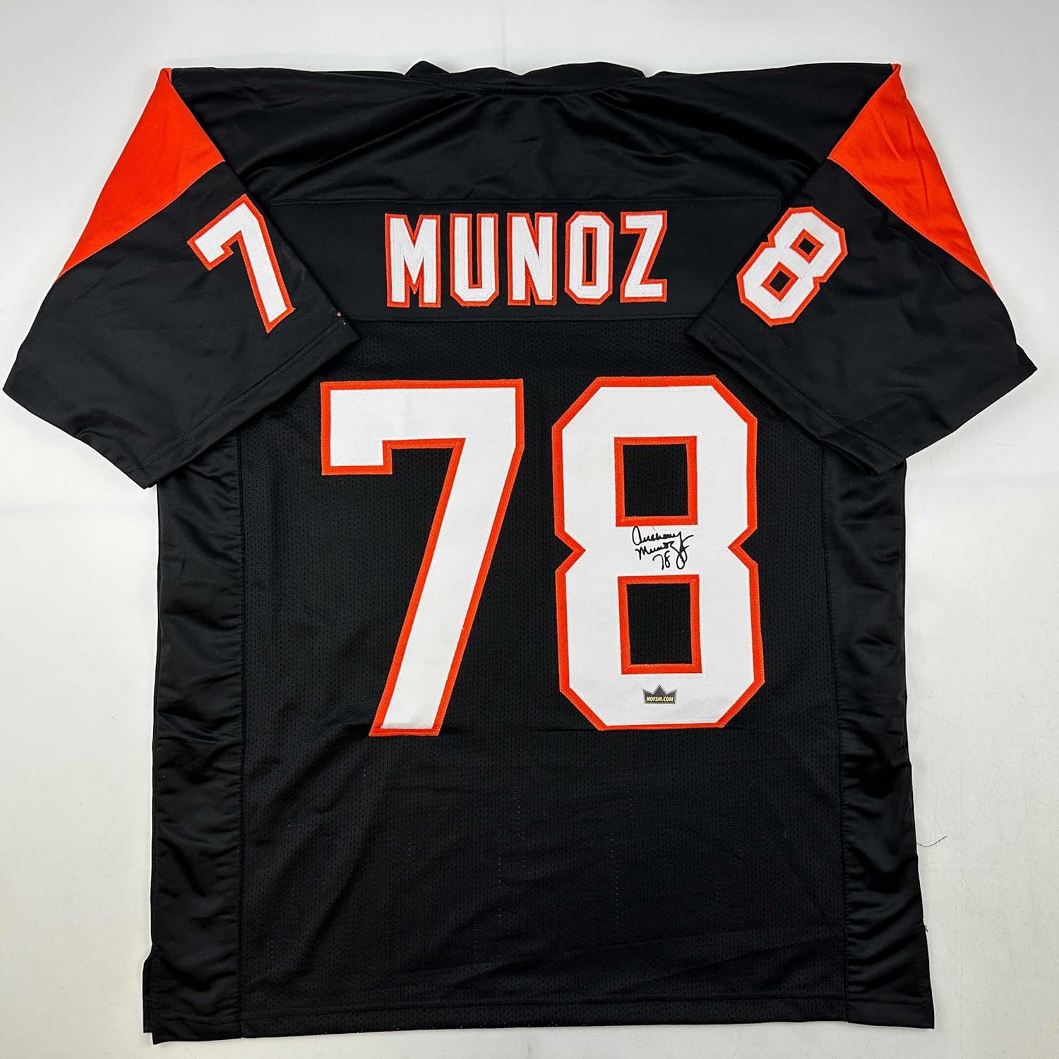Facsimile Autographed Anthony Munoz Cincinnati Black Reprint Laser Auto Football Jersey Size Men's XL