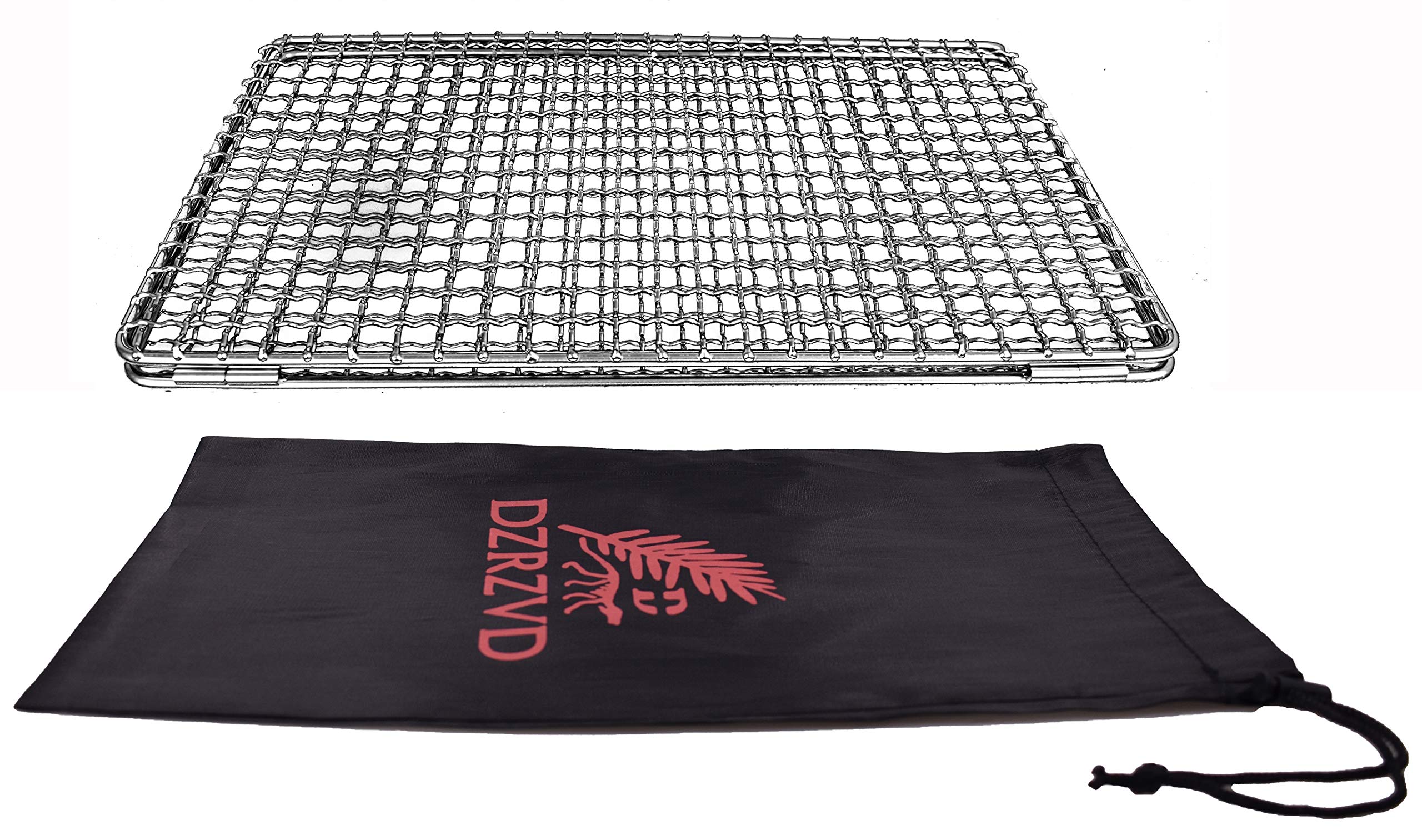 DZRZVDThe Bushcraft Foldable Backpacker's Grill Grate-Welded Stainless Steel Mesh (Upgrade Camping Fire Rated)-14.96"X12.6"