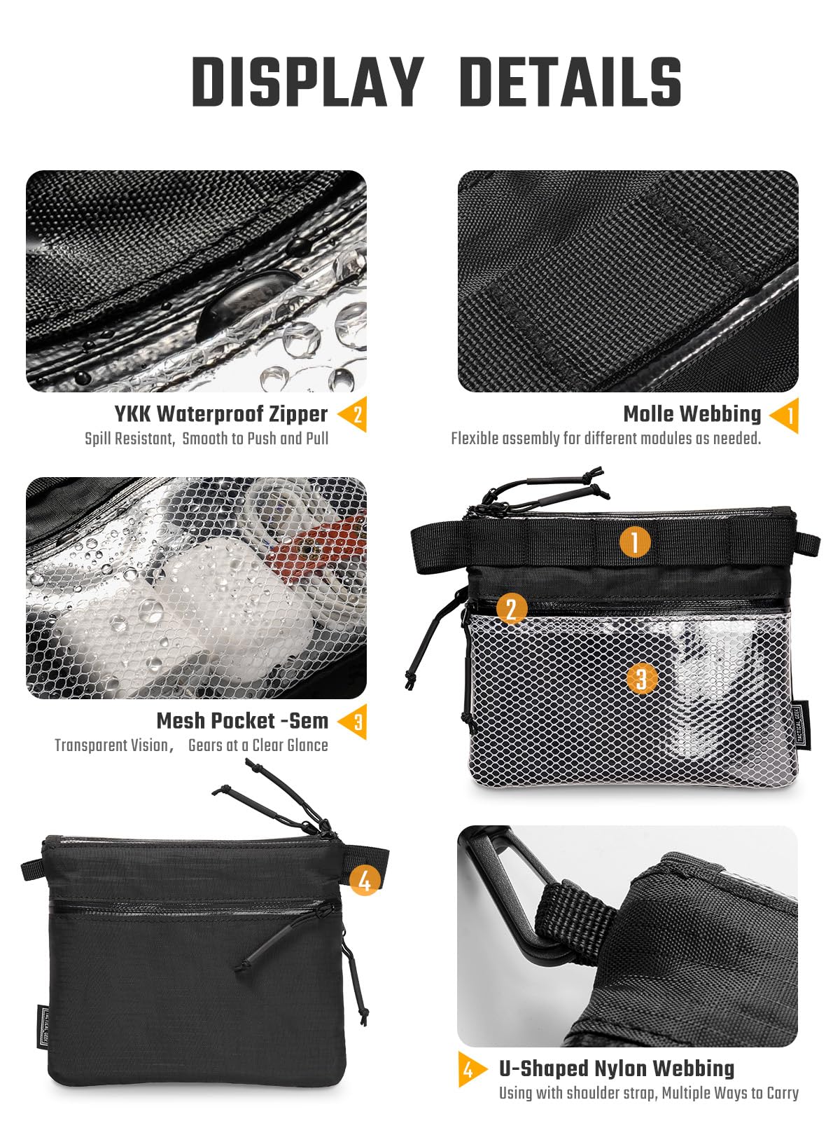 TACTICAL_GEEK Storage EDC mała torba, wodoszczelna nylonowa organizacja, wielofunkcyjna torba do noszenia, półprzezroczysta torba z siateczki do przechowywania, A15, przezroczysty, S, torba do