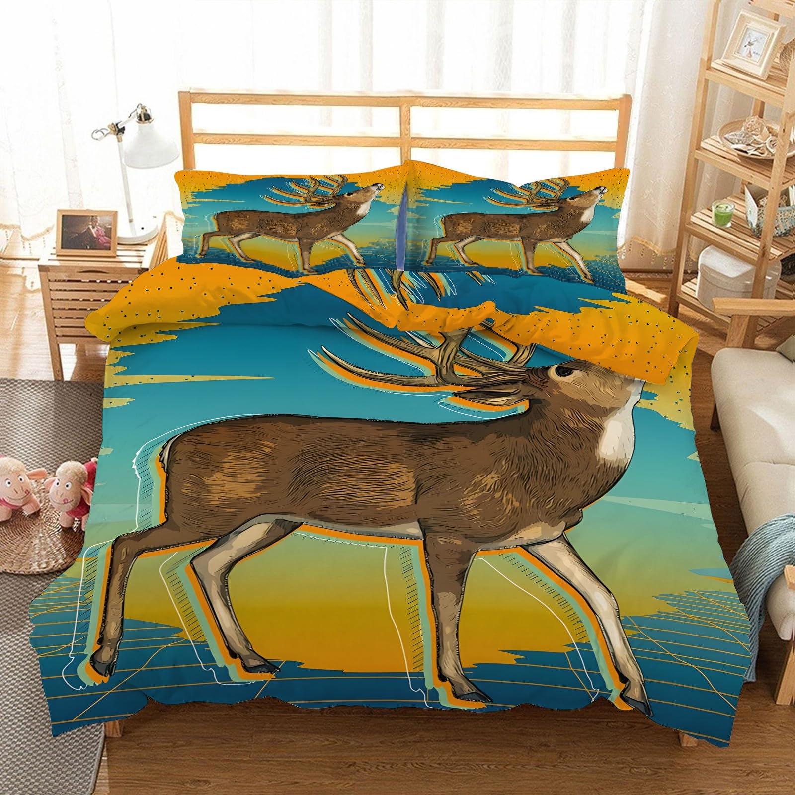 Parure Housse de Couette 240x260 Cerf Ensemble de Literie aux Finitions Soignées