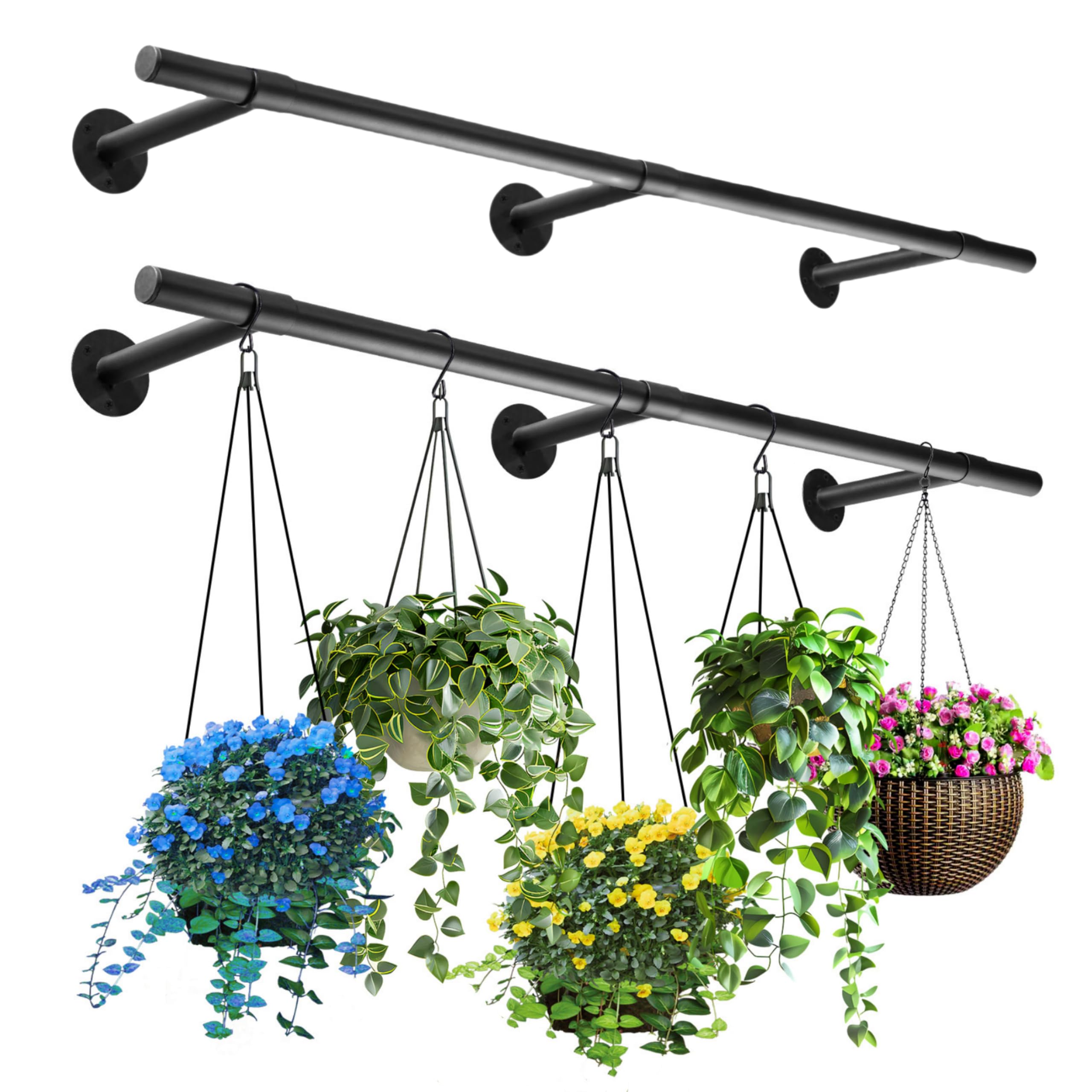Uoveya 2 pcs Hanging Planters Rod, Plant Hanger Indoor for Window Ceiling, Hanging Plant Shelf for Wall Planter House Plants, Plant Shelves Metal Holder Bar 63 in (Pots, Plants, Chains not Included)