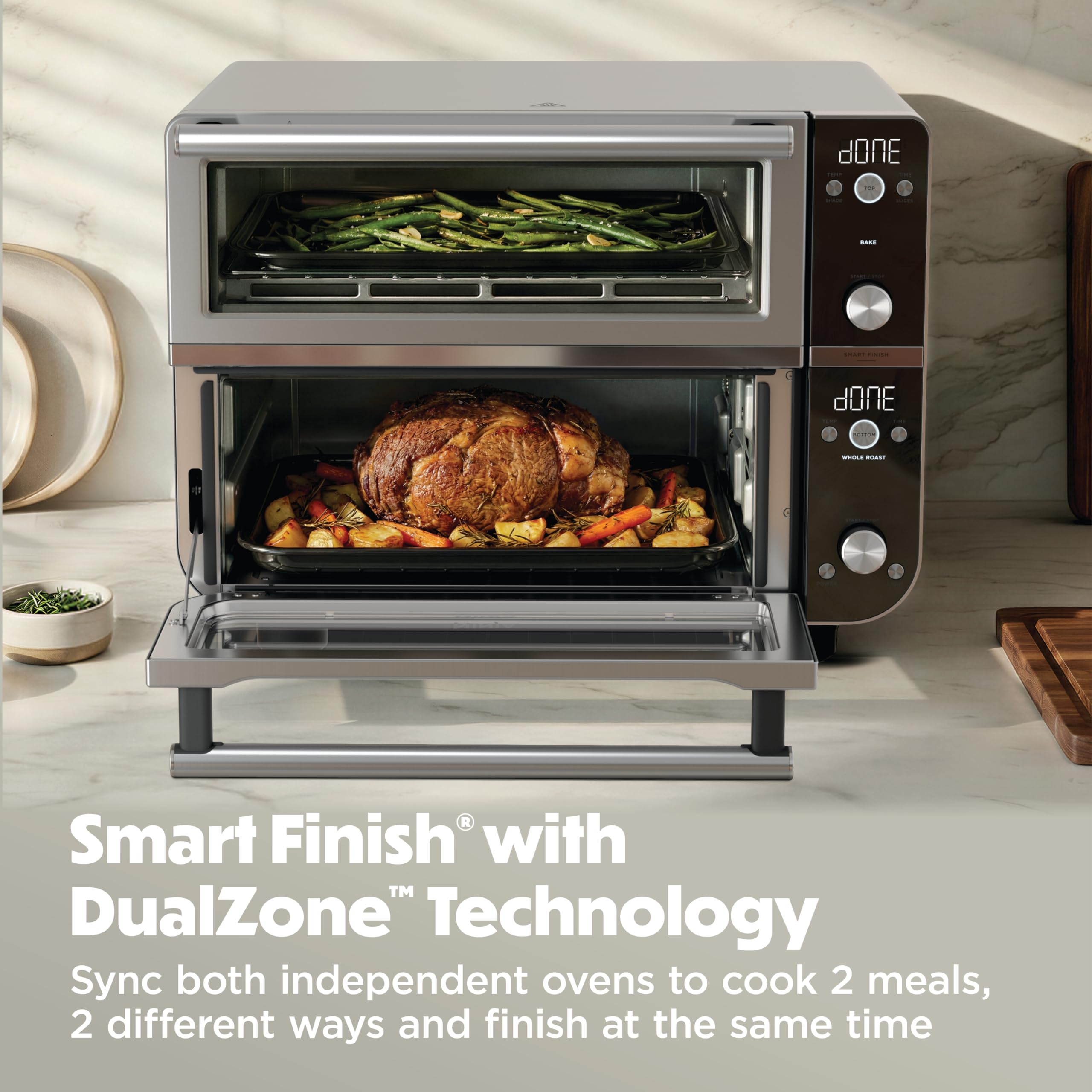 Ninja Double Oven Pro Smart XL – Four et friteuse à air | Polyvalence 12 en 1 avec finition intelligente et technologie DualZone pour cuisiner 2 repas simultanément | Convient pour