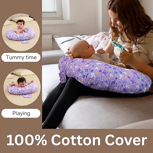 Miniatura 2 de RELY+ Almohada de lactancia para mamás, almohadas cómodas en forma de U con práctico bolsillo, funda de algodón lavable, sin olor sucio, ajuste