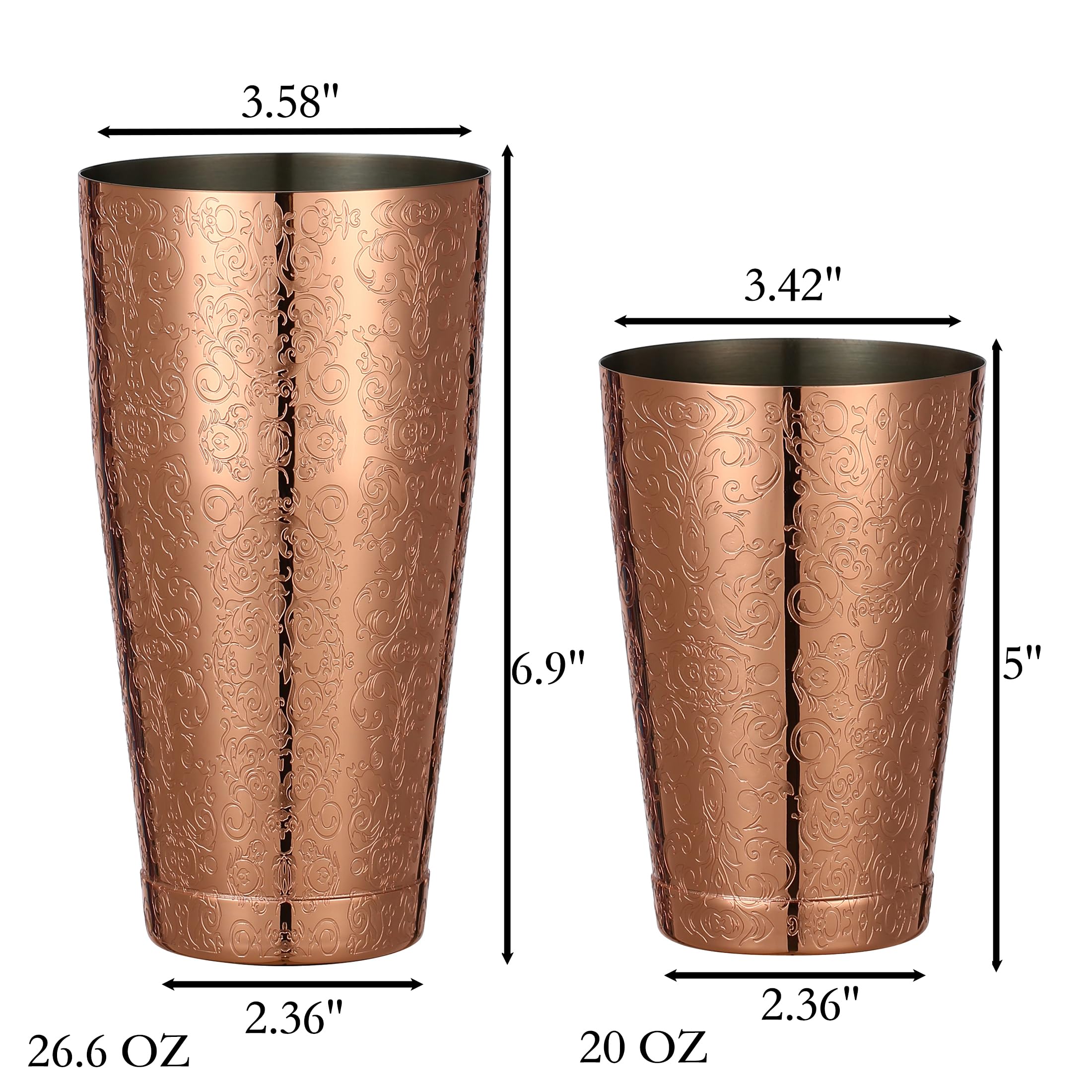 Boston Shaker en acier inoxydable avec motif gravé, ensemble de boîtes à agiter lestées (plaqué cuivre pour spiritueux)