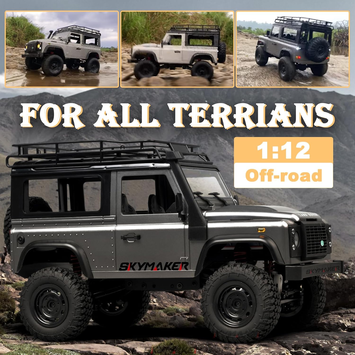 Skymaker MN99S RC Rock Crawler navigating various terrains
