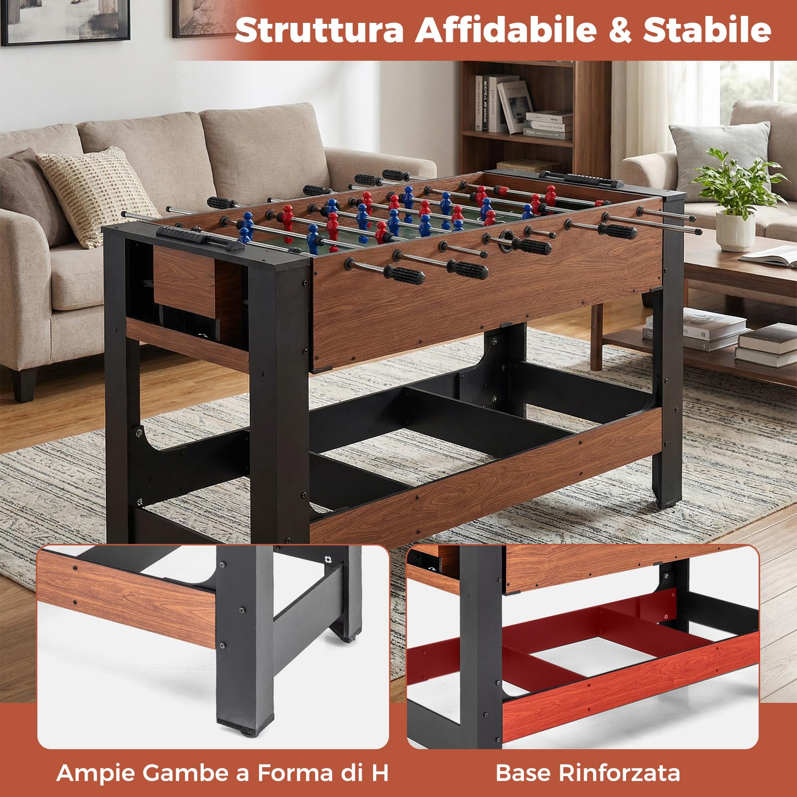 COSTWAY 2 in 1 Calcio Balilla, Tavolo da Biliardo con 2 Palline, Stecche Triangolo Spazzola e Gessetti, Tavolo Multigioco per Casa Sala Giochi e Feste