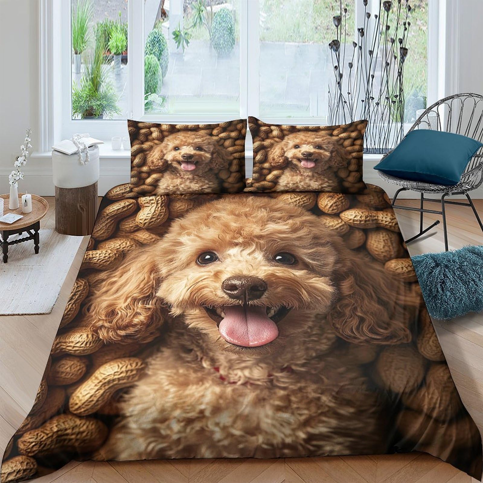 Ctjqhvkz Style-2 3D Printed Brown Poodle Dog Fitted Sheet Microfiber Soft Breathable Puppy Bed Cover For Bedroom Dorm Decor Mattress Protection Single（135X200cm）