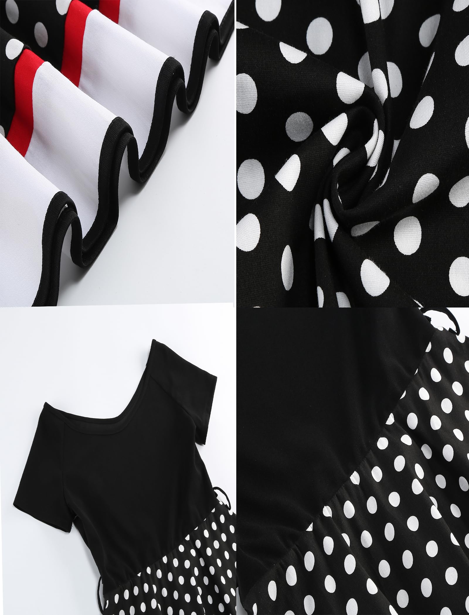 Odizli Rockabilly Kleider Damen 50er Jahre Vintage Sommer Kurzarm Polka Dot Swing Knielang Coctailkleid mit Stirnband