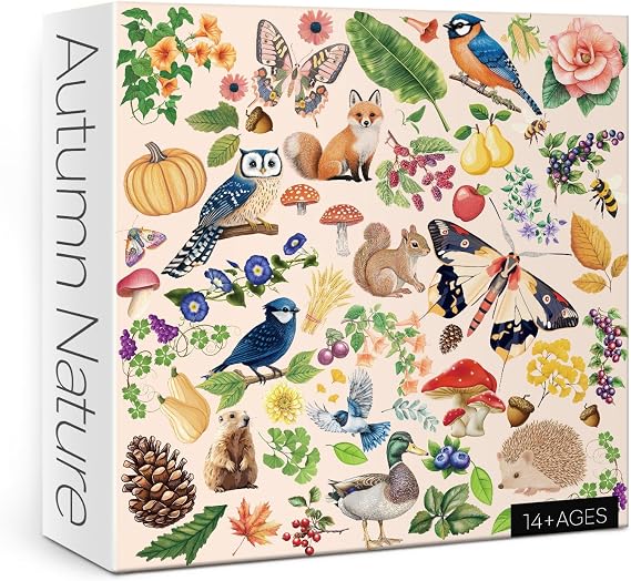 Fall Nature Painting Jigsaw Puzzle 1000 Piece for Adult, Funny Cute Animal Plant Jigsaw Puzzles, Bird Butterfly Flower Duck Puzzle
