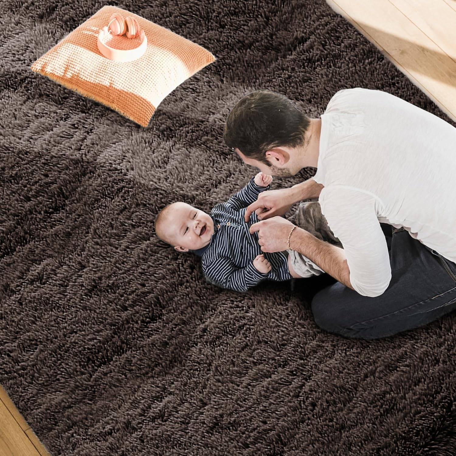 MOONLIGHT20015 Rugs Living Room 120 x 170 cm, Fluffy Shaggy Brown Area Rugs for Bedroom - Image 2