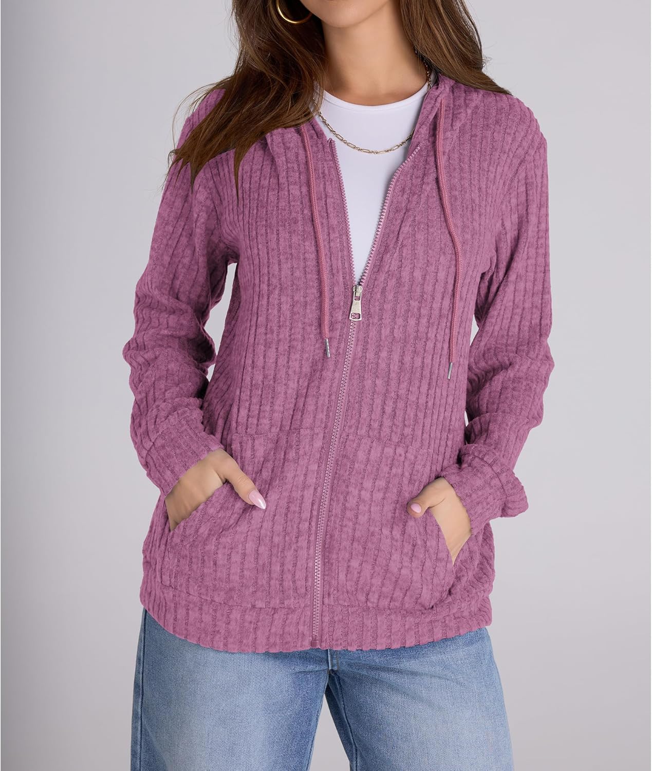 Zip Up Hoodie Women Oversized Sweatshirt Long Sleeve 2026 Fall Outfit Lightweight Jackets Workout Clothes - Image 5