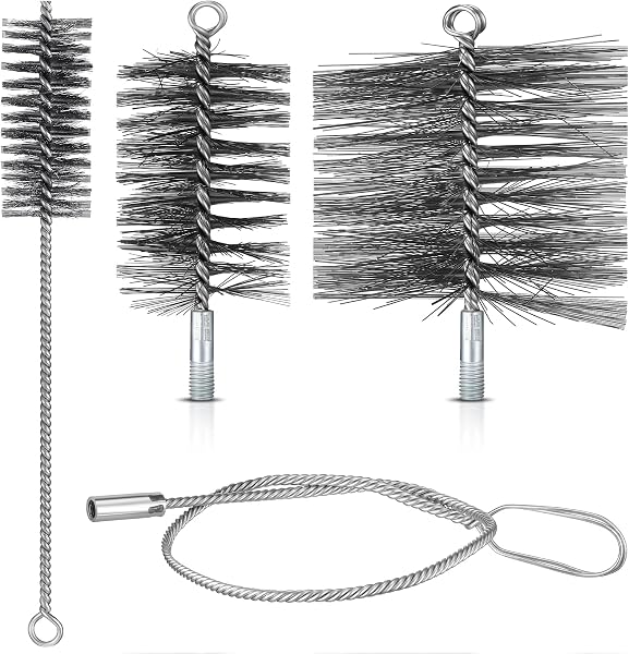 Sinmoe Juego de Cepillos para Tubos de Estufa 80 mm 150 mm Cepillo Caldera Alambre 4 cm Cepillo de Tubo de Alambre Longitud Total 30 cm Escoba para Chimenea con Varilla Flexible 100 cm - 1