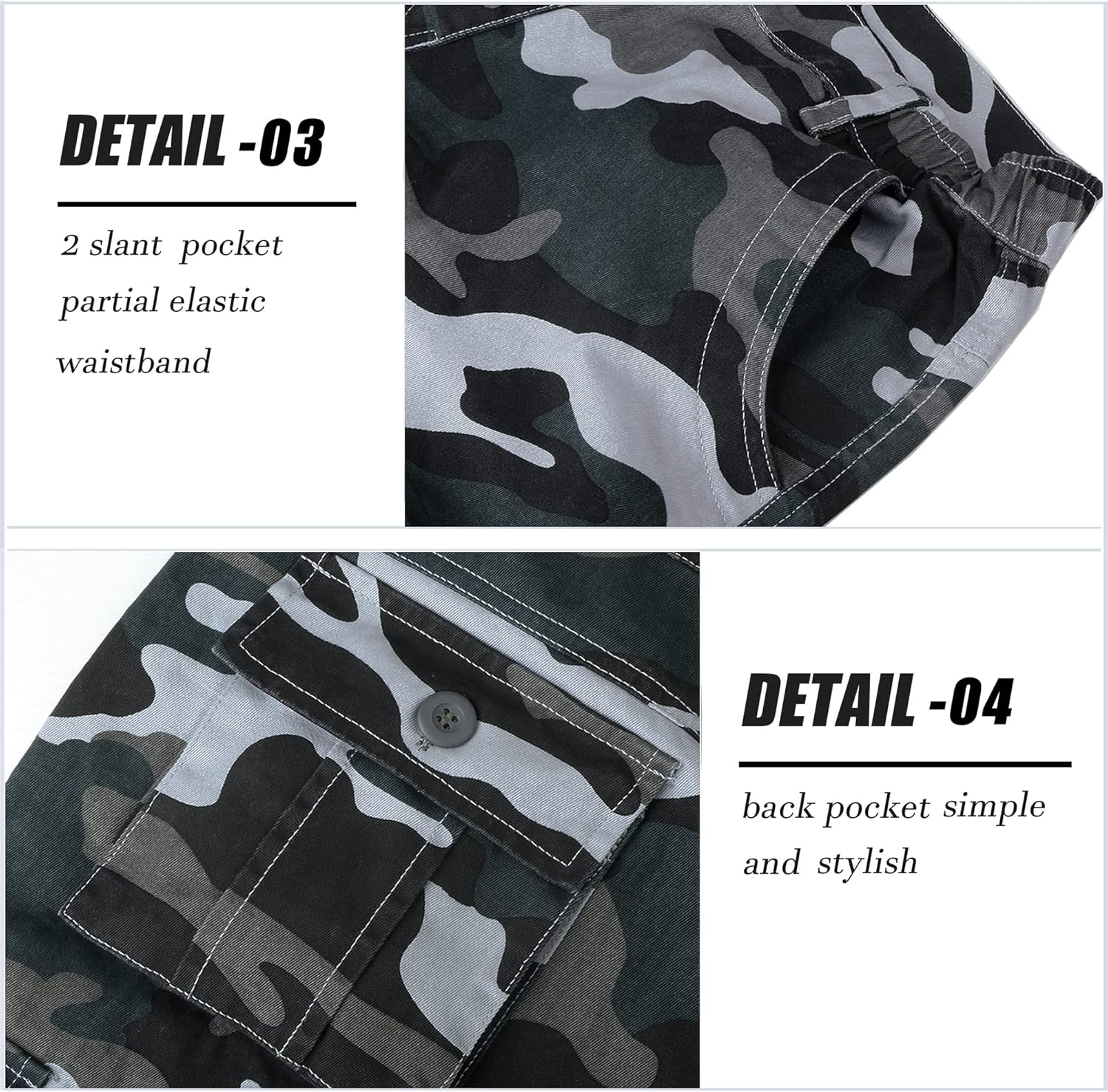 APTRO Men's Camo Cargo Shorts Button Closure Cotton Shorts Multi Button Pockets Casual Shorts 6 Pockets - Image 6