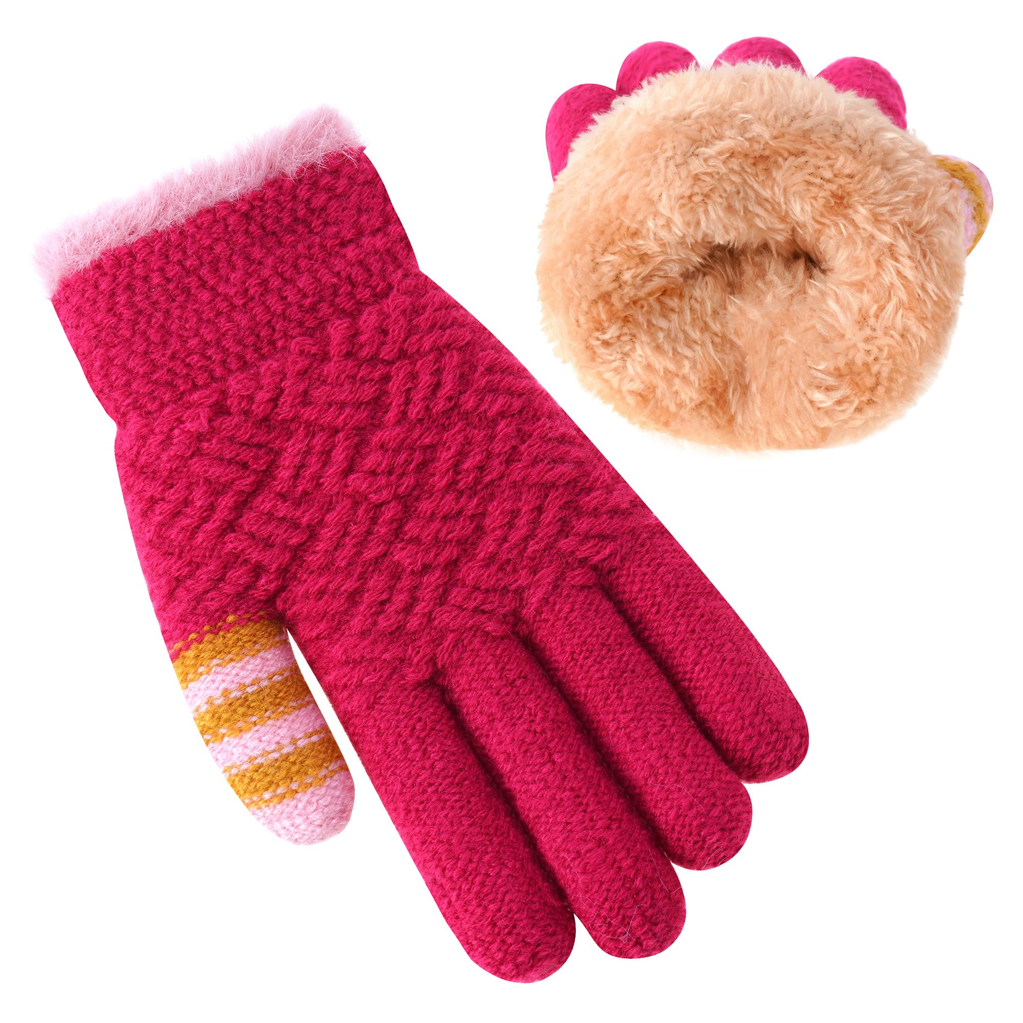 FENELY Winter Gloves for Boys Girls - Kids Warm Knit Thermal Cable Knitted Gloves Wool Fleece Lined Mittens for Cold Weather