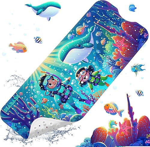 XIYUNTE Alfombra de baño para bebé antideslizante para niños, 40 x 16 pulgadas, extra larga, con dibujos animados, tapete de baño ecológico para
