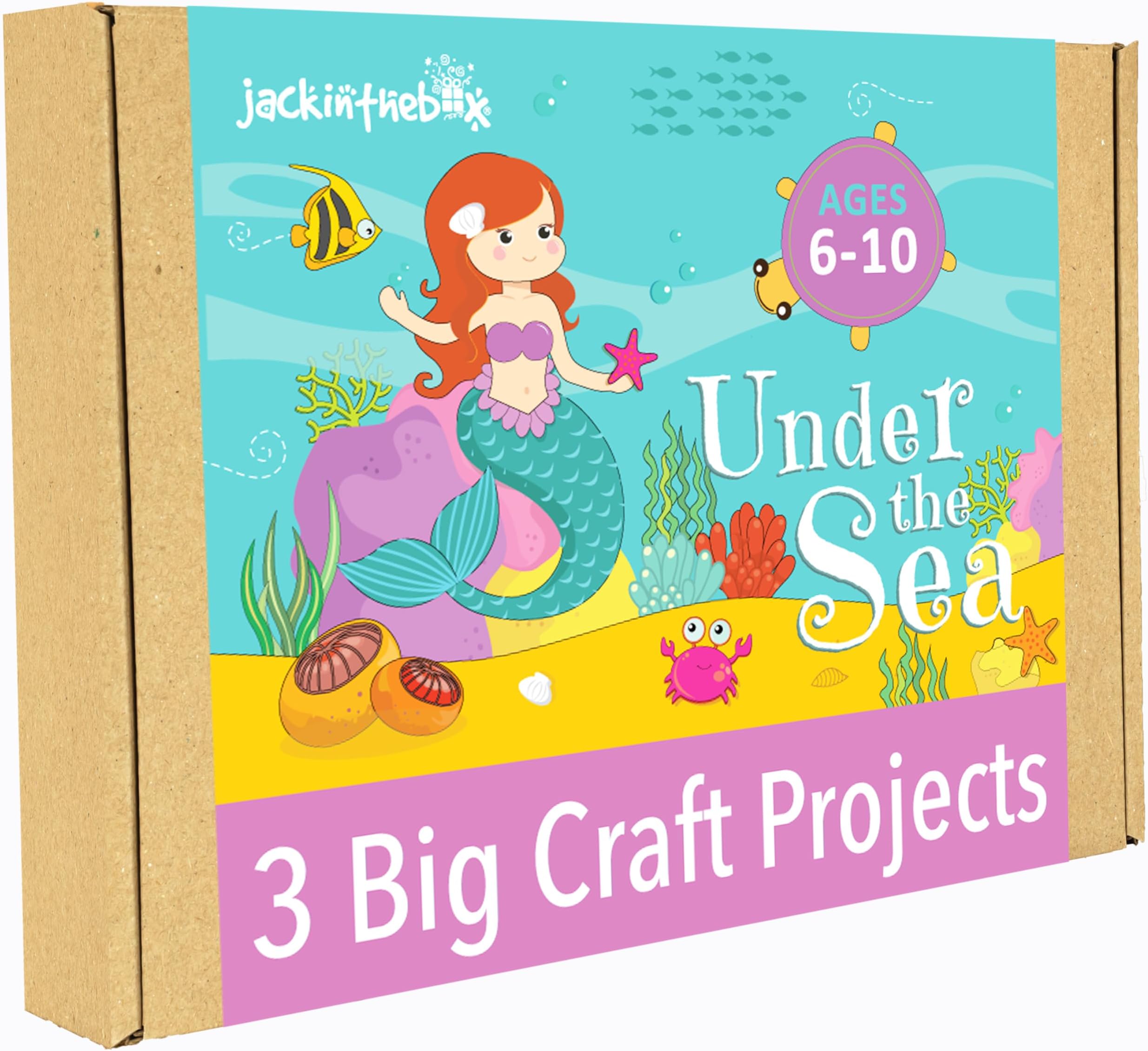 jackinthebox Cardboard Under The Sea Themed Craft Kit | Includes Beautiful Felt Mermaid Sewing Kit | 3 Different Crafts-in-1 | Best Gift Girls Ages 6 to 10 Years (3-in-1, Multicolor)