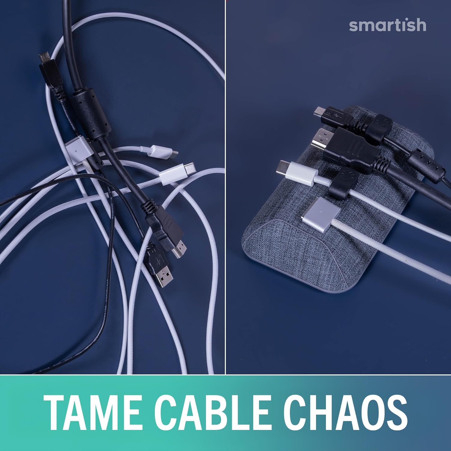 Smartish® Magnetic Cord Holder - Bigger Cable Wrangler Organizer with Magnet Clips for Charger Management on Desktop, Nightstand - Holds 6+ Cables - No. 2 Pencil Gray